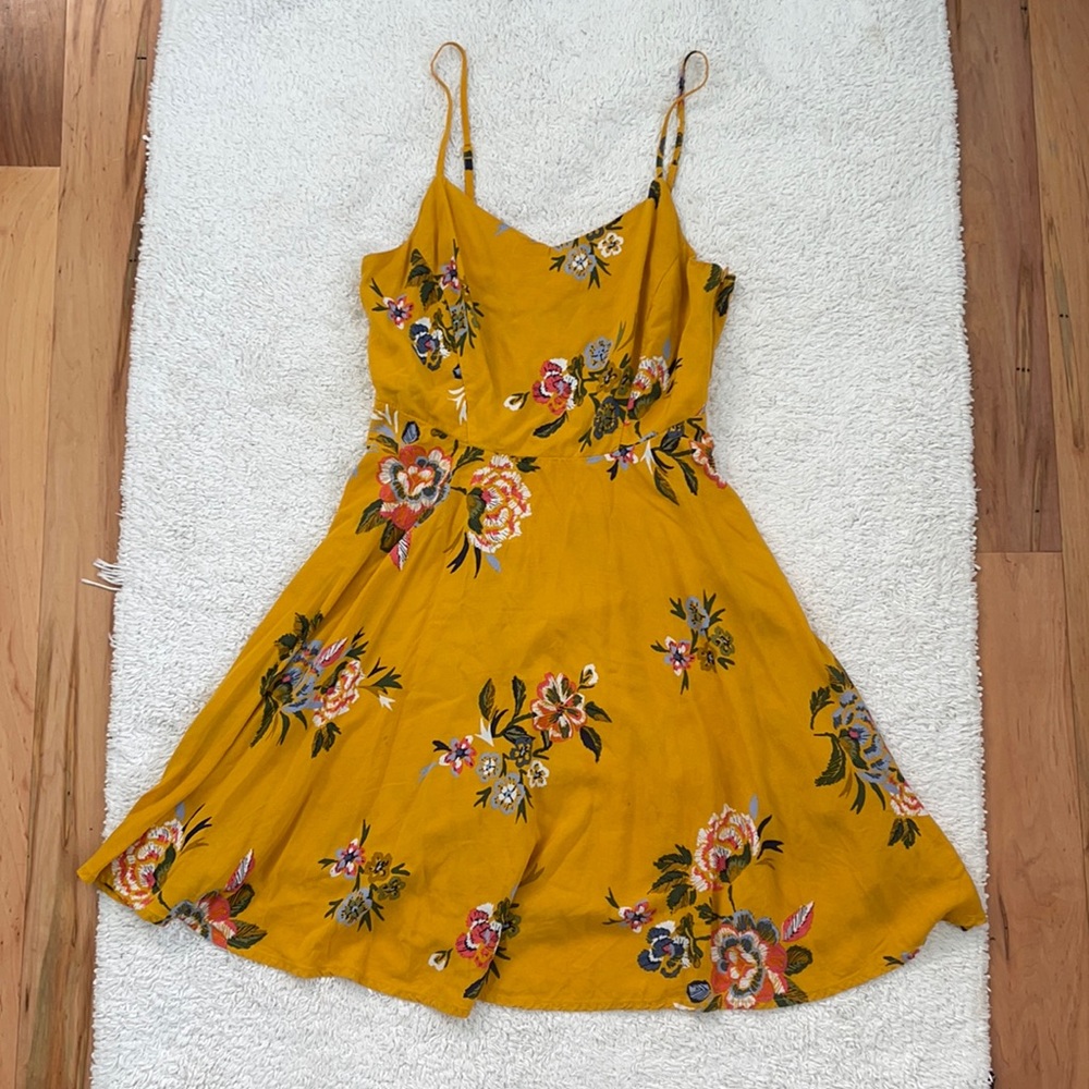 Mustard yellow floral Old Navy mini dress
